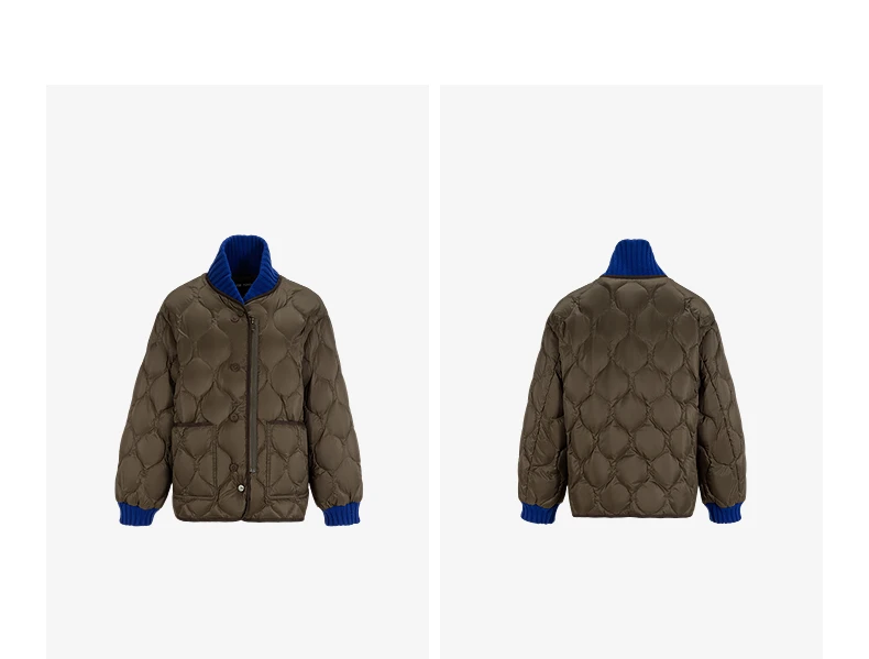 TOYOUTH Women Down Jacket 2026 Winter New Gourd Quilted Color Block Knit Collar Light Warm Outerwear