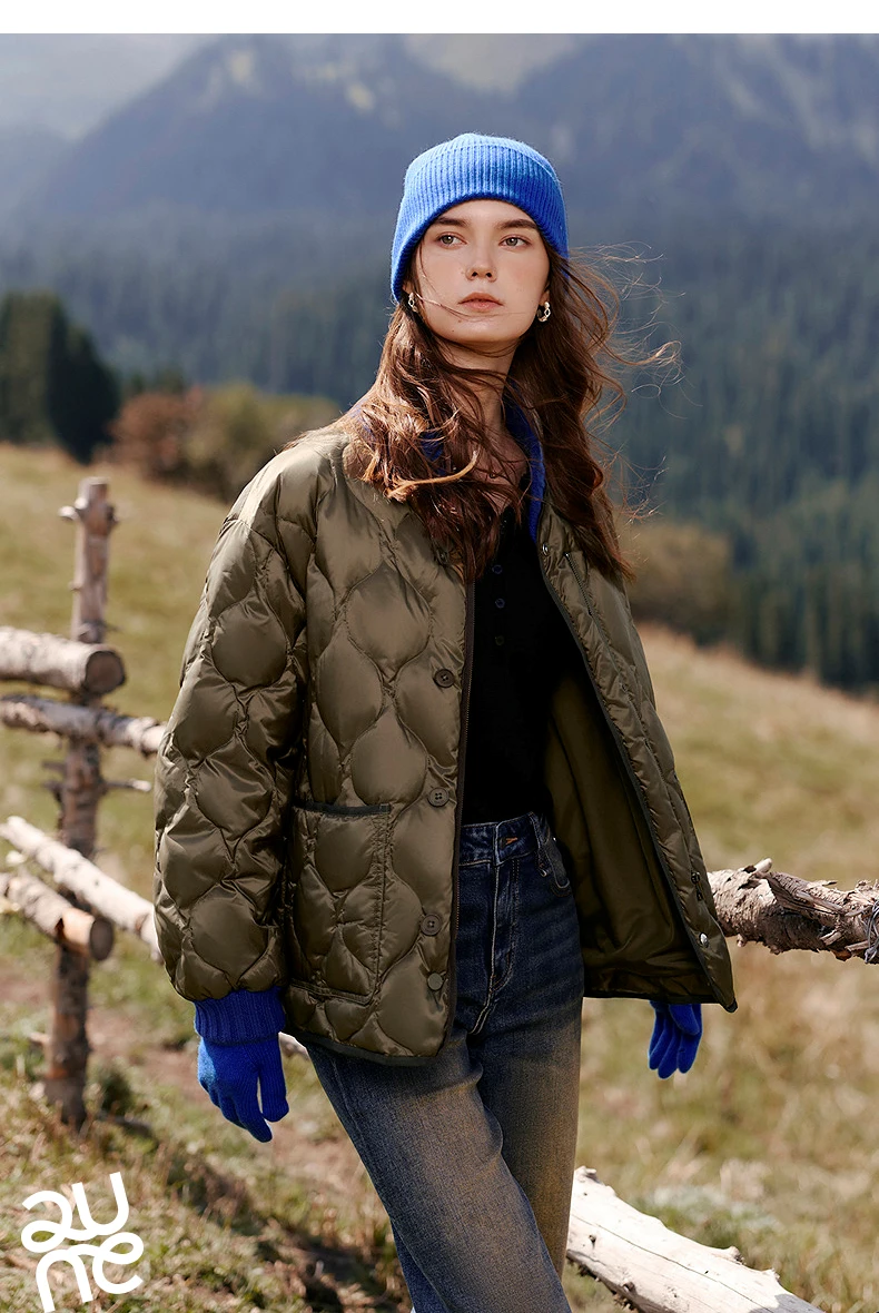 TOYOUTH Women Down Jacket 2026 Winter New Gourd Quilted Color Block Knit Collar Light Warm Outerwear
