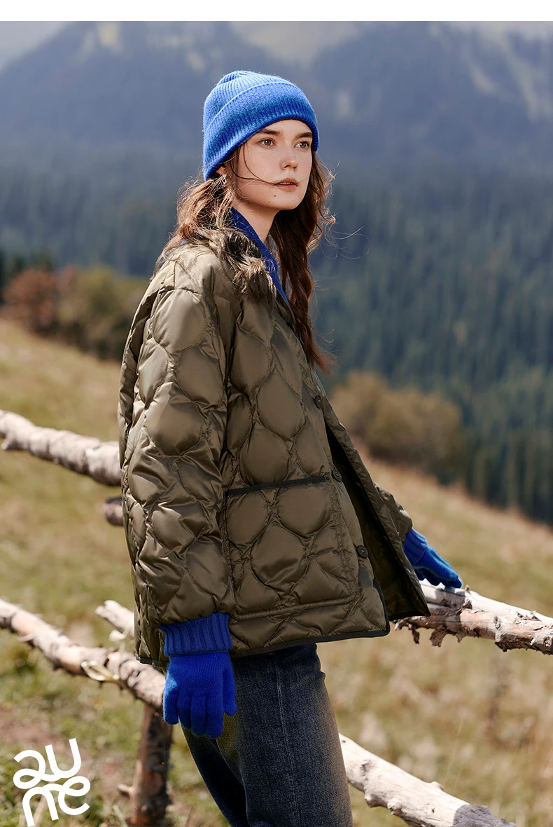 TOYOUTH Women Down Jacket 2026 Winter New Gourd Quilted Color Block Knit Collar Light Warm Outerwear