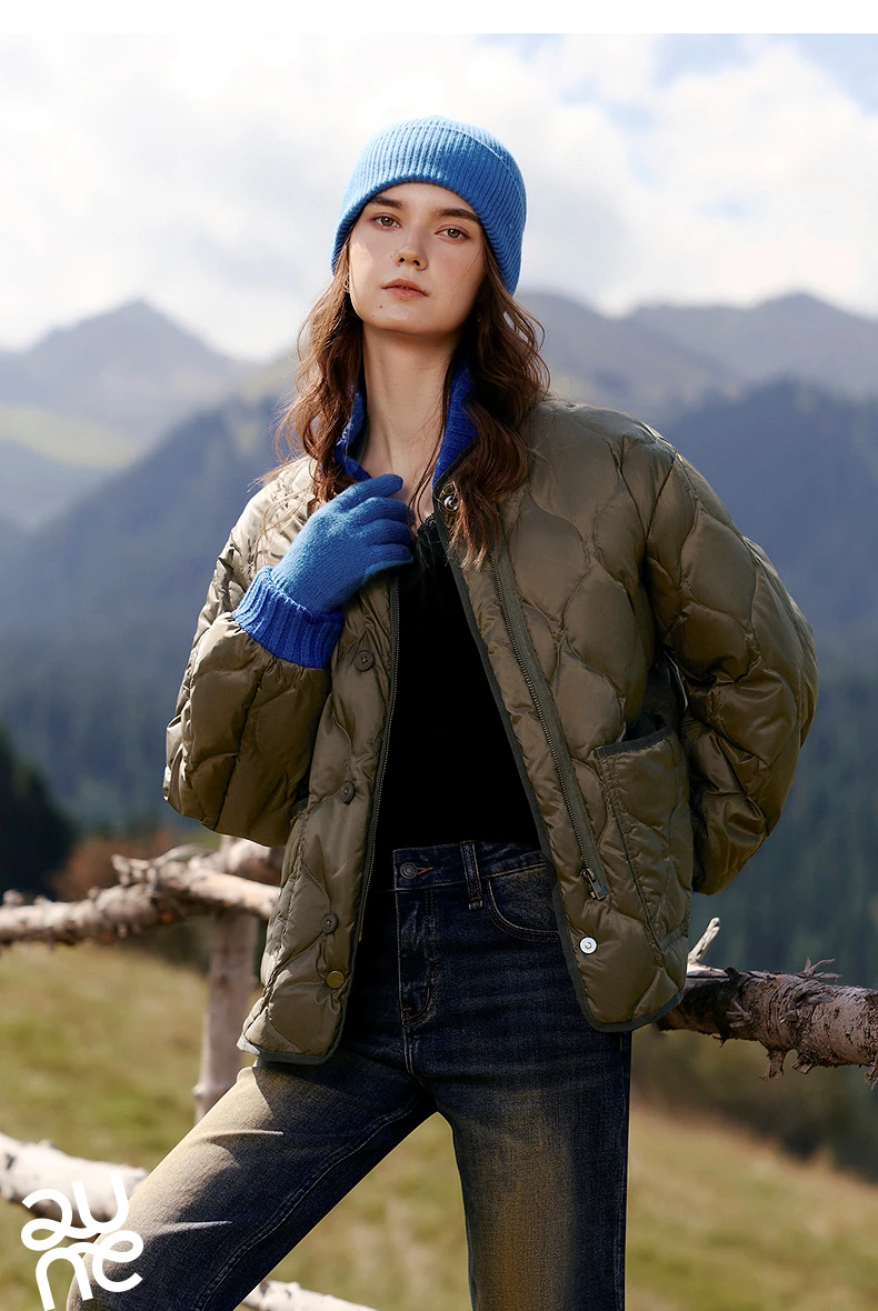TOYOUTH Women Down Jacket 2026 Winter New Gourd Quilted Color Block Knit Collar Light Warm Outerwear