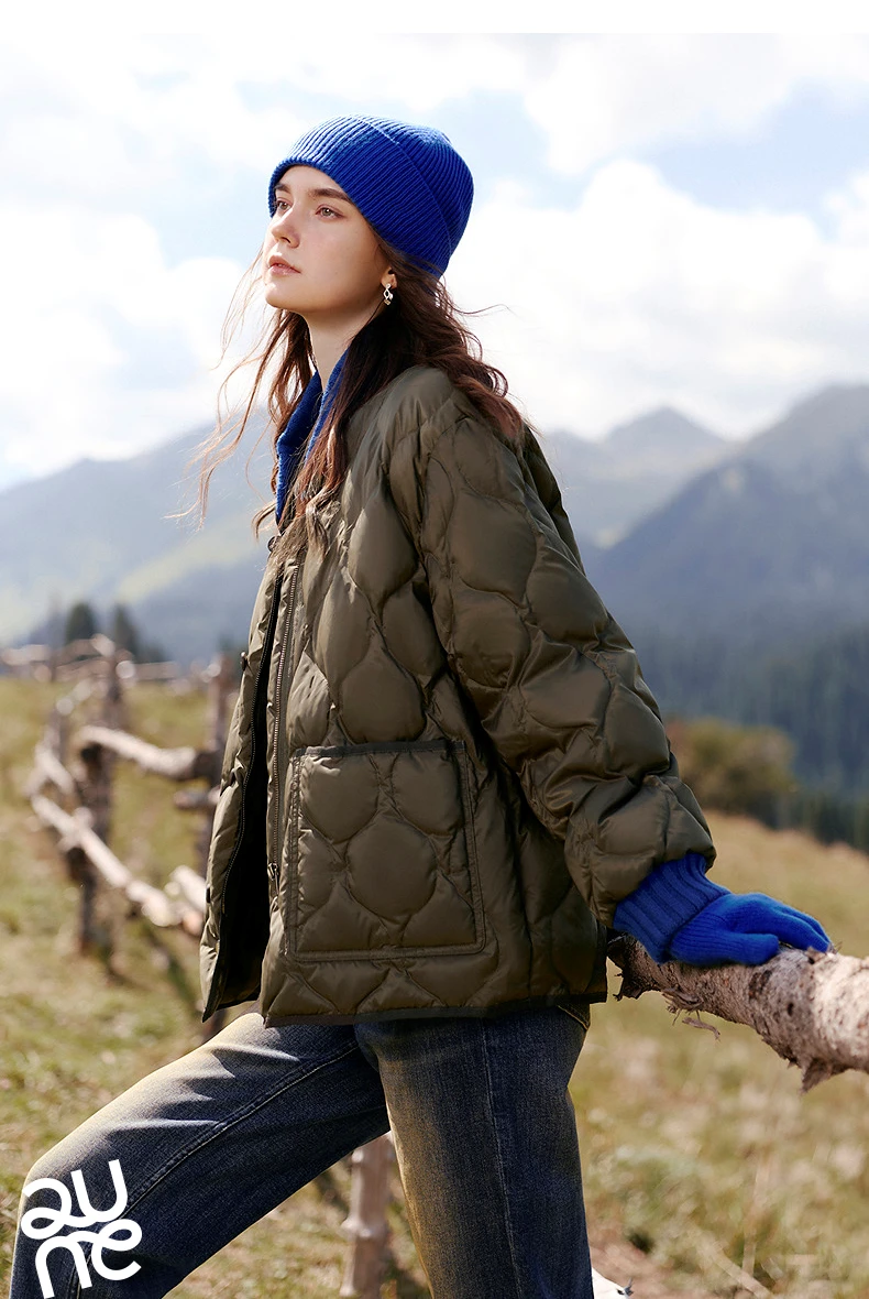 TOYOUTH Women Down Jacket 2026 Winter New Gourd Quilted Color Block Knit Collar Light Warm Outerwear
