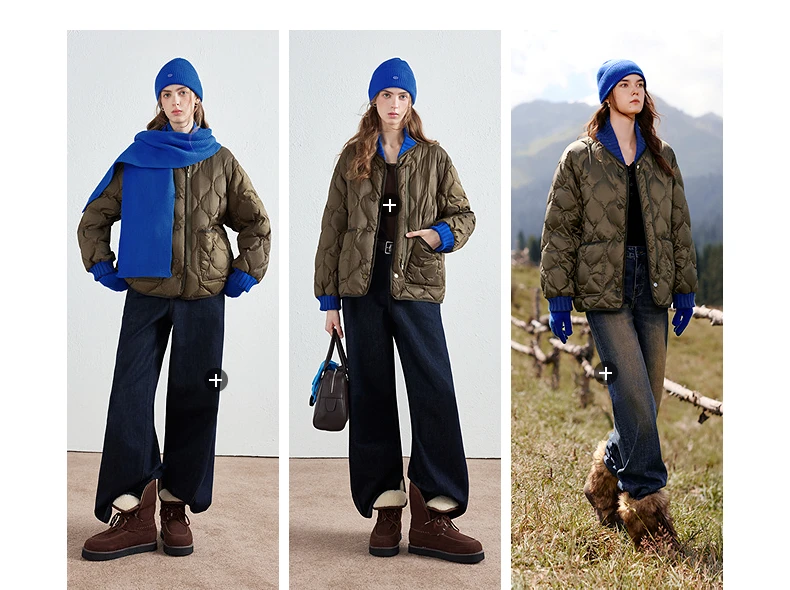 TOYOUTH Women Down Jacket 2026 Winter New Gourd Quilted Color Block Knit Collar Light Warm Outerwear