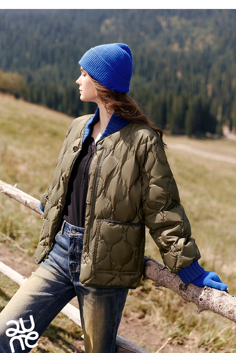 TOYOUTH Women Down Jacket 2026 Winter New Gourd Quilted Color Block Knit Collar Light Warm Outerwear