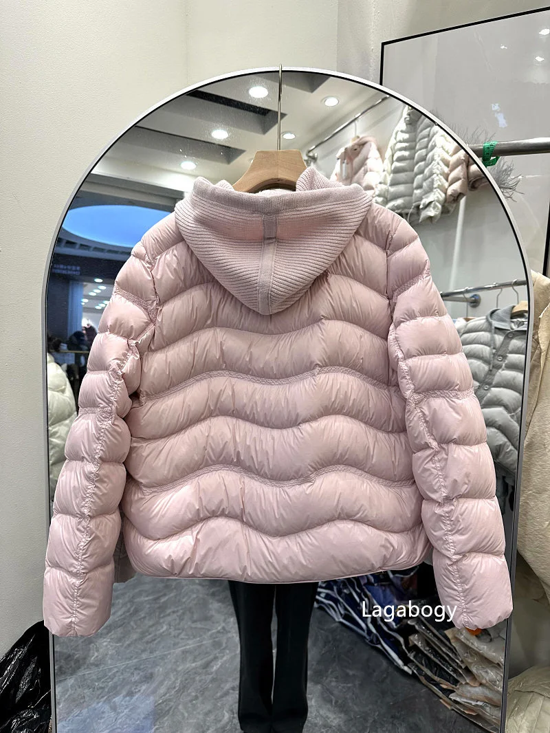 Lagabogy 2026 New Autumn Winter Women 90% White Duck Down Jacket Knitted Hooded Casual Outerwear Female Ultra Light Warm Coats