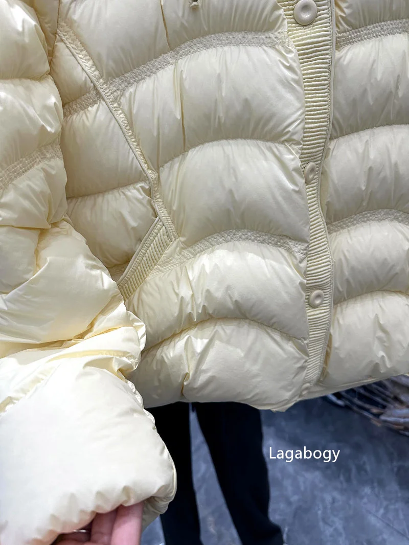Lagabogy 2026 New Autumn Winter Women 90% White Duck Down Jacket Knitted Hooded Casual Outerwear Female Ultra Light Warm Coats