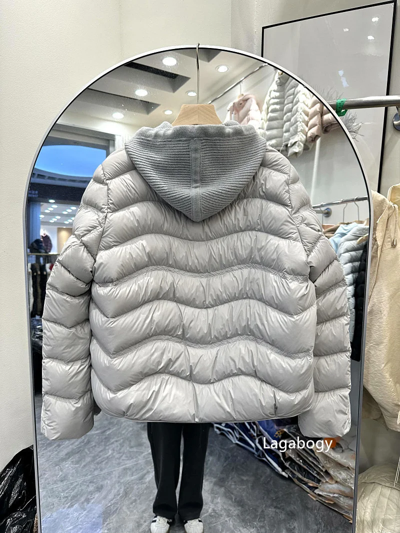 Lagabogy 2026 New Autumn Winter Women 90% White Duck Down Jacket Knitted Hooded Casual Outerwear Female Ultra Light Warm Coats