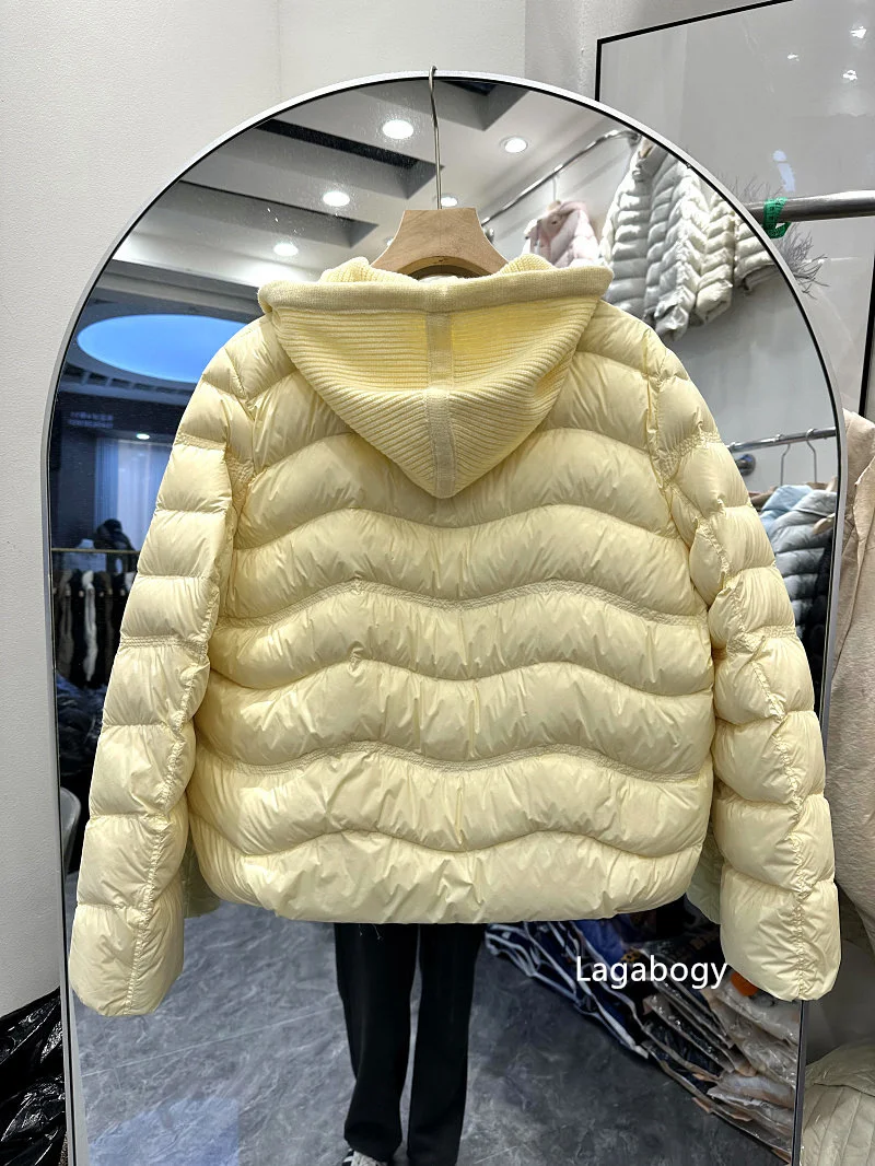 Lagabogy 2026 New Autumn Winter Women 90% White Duck Down Jacket Knitted Hooded Casual Outerwear Female Ultra Light Warm Coats