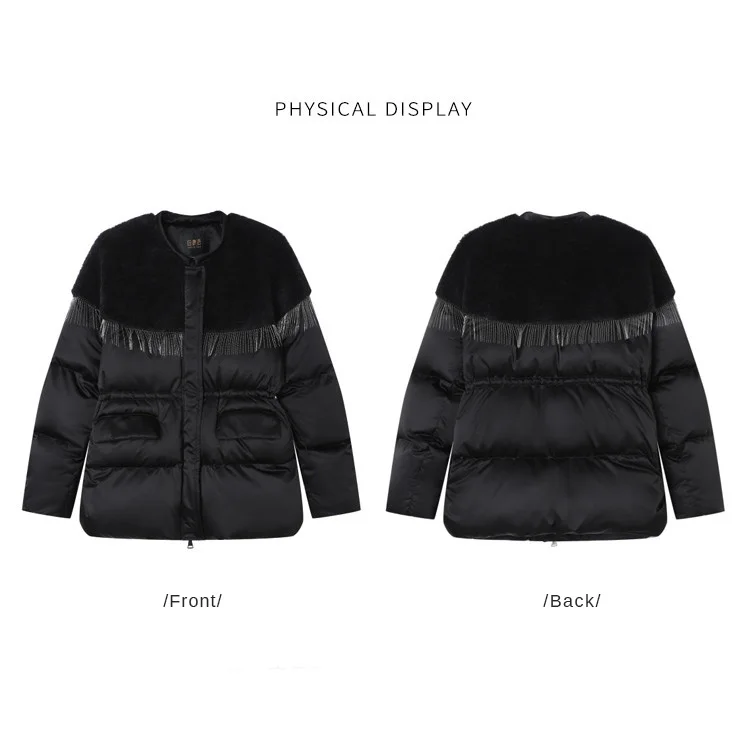 LOUIS YAO Black Women's Down Coats 2025 Autumn/Winter Suzhou Embroidery Patchwork A Tassel-decorated Spliced Coat Down Jacket