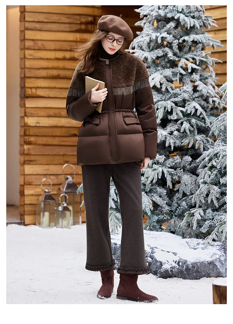 LOUIS YAO Black Women's Down Coats 2025 Autumn/Winter Suzhou Embroidery Patchwork A Tassel-decorated Spliced Coat Down Jacket