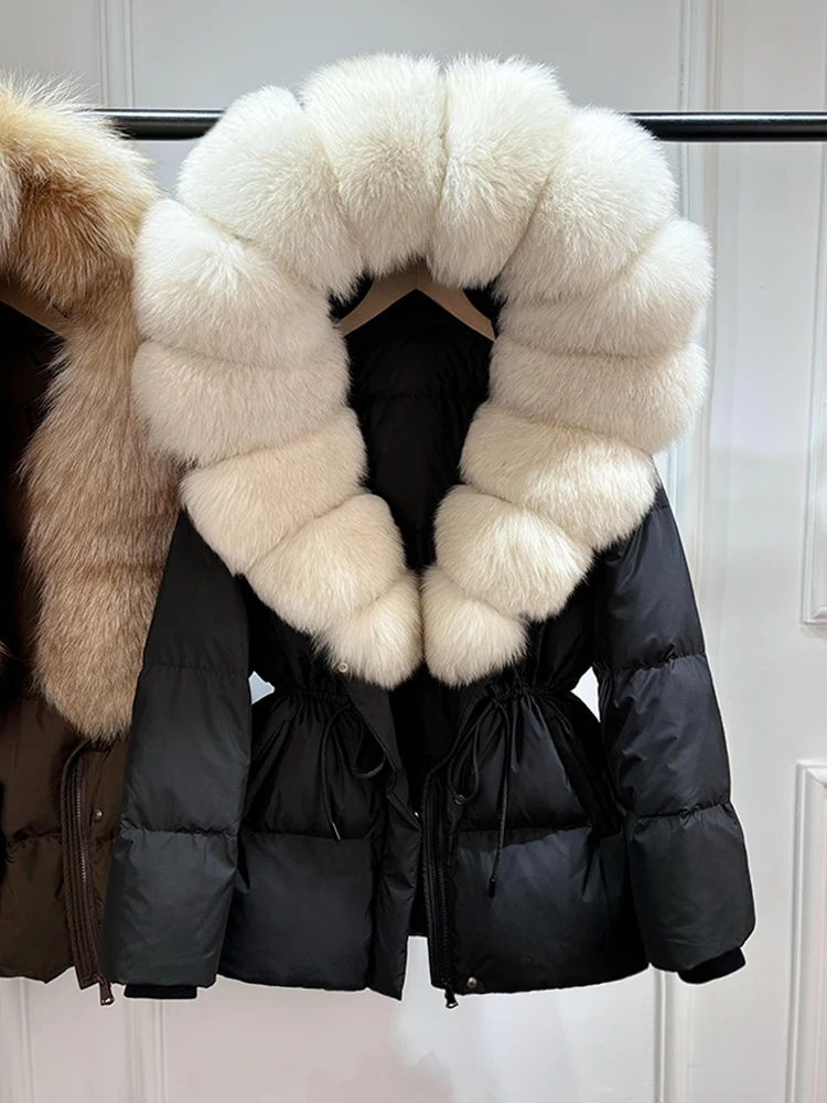 Janveny 2026 Winter Clothing Puffer Jacket Women Large Natural Fox Fur Hooded Thick Warm 90% White Duck Down Coat Female Parkas
