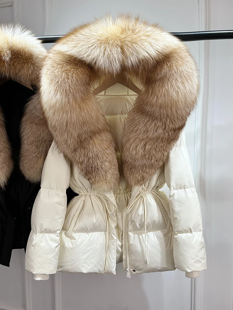 Janveny 2026 Winter Clothing Puffer Jacket Women Large Natural Fox Fur Hooded Thick Warm 90% White Duck Down Coat Female Parkas