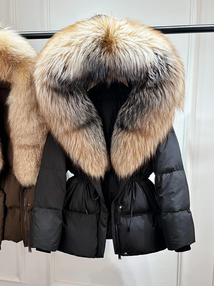 Janveny 2026 Winter Clothing Puffer Jacket Women Large Natural Fox Fur Hooded Thick Warm 90% White Duck Down Coat Female Parkas