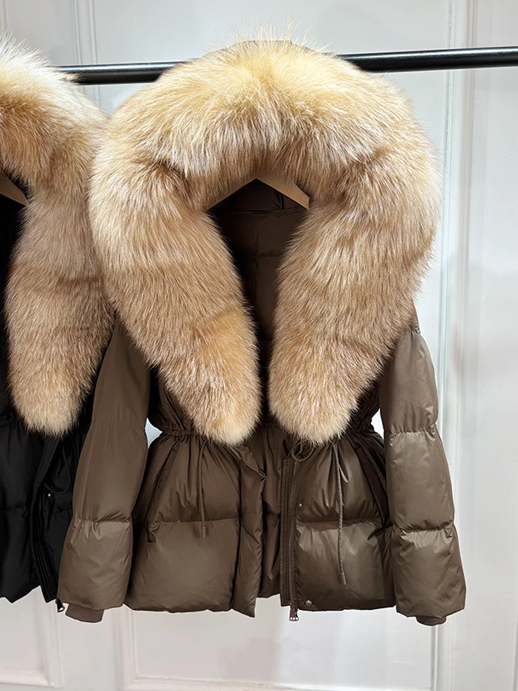 Janveny 2026 Winter Clothing Puffer Jacket Women Large Natural Fox Fur Hooded Thick Warm 90% White Duck Down Coat Female Parkas