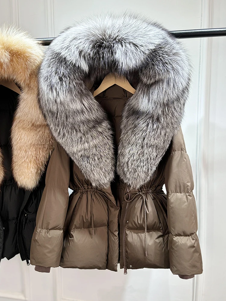 Janveny 2026 Winter Clothing Puffer Jacket Women Large Natural Fox Fur Hooded Thick Warm 90% White Duck Down Coat Female Parkas