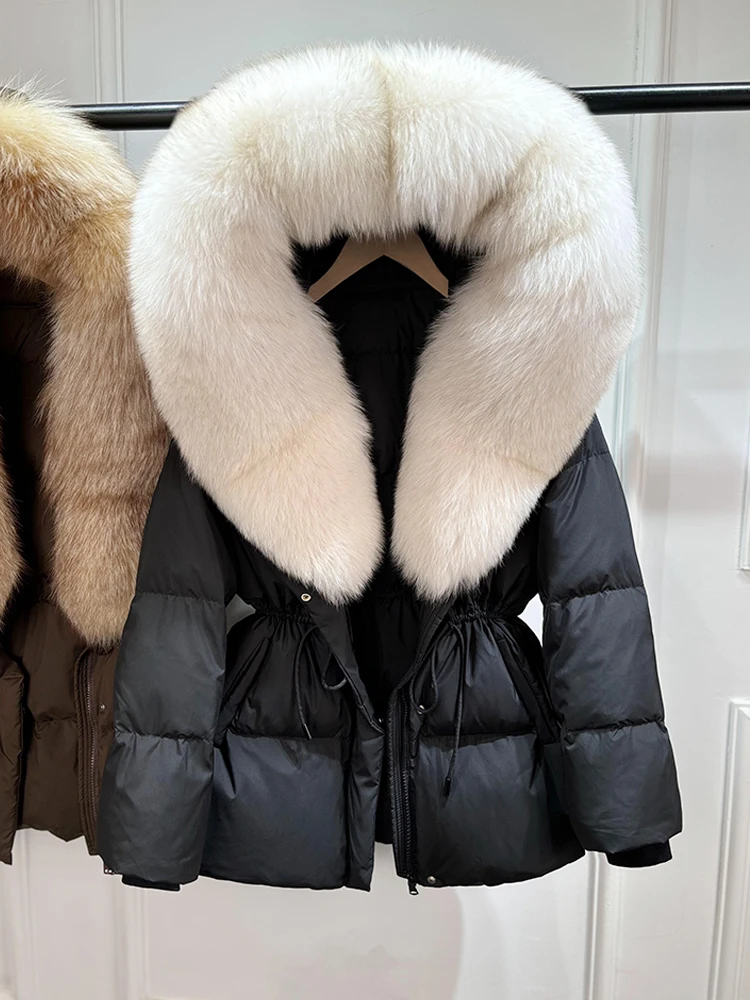 Janveny 2026 Winter Clothing Puffer Jacket Women Large Natural Fox Fur Hooded Thick Warm 90% White Duck Down Coat Female Parkas