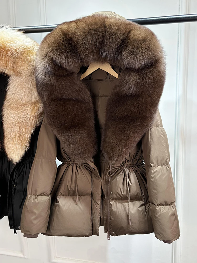 Janveny 2026 Winter Clothing Puffer Jacket Women Large Natural Fox Fur Hooded Thick Warm 90% White Duck Down Coat Female Parkas