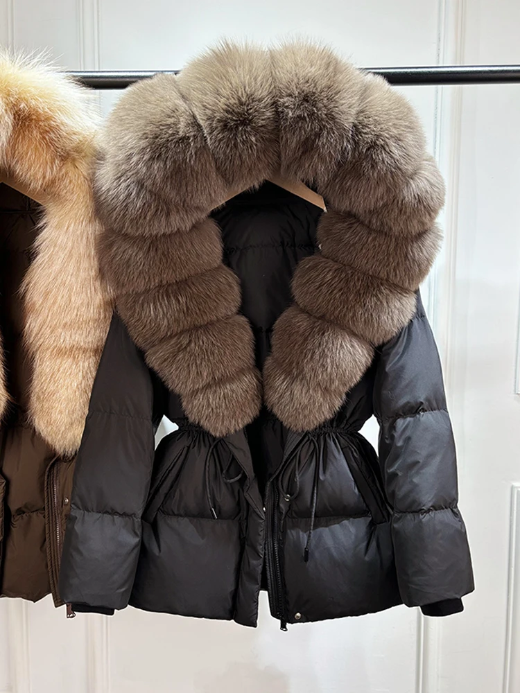 Janveny 2026 Winter Clothing Puffer Jacket Women Large Natural Fox Fur Hooded Thick Warm 90% White Duck Down Coat Female Parkas