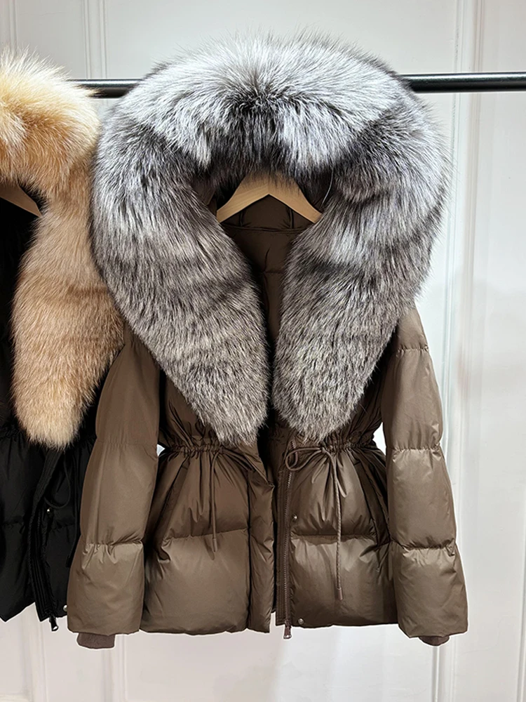 Janveny 2026 Winter Clothing Puffer Jacket Women Large Natural Fox Fur Hooded Thick Warm 90% White Duck Down Coat Female Parkas