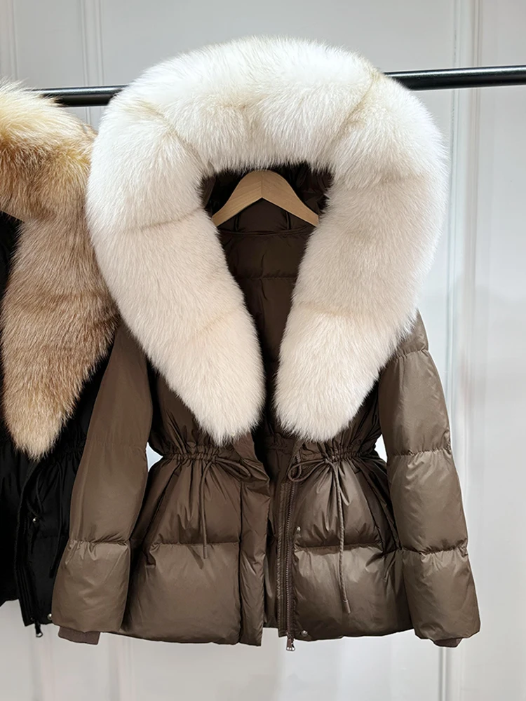 Janveny 2026 Winter Clothing Puffer Jacket Women Large Natural Fox Fur Hooded Thick Warm 90% White Duck Down Coat Female Parkas