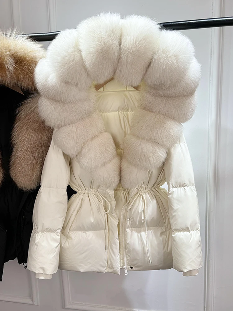 Janveny 2026 Winter Clothing Puffer Jacket Women Large Natural Fox Fur Hooded Thick Warm 90% White Duck Down Coat Female Parkas
