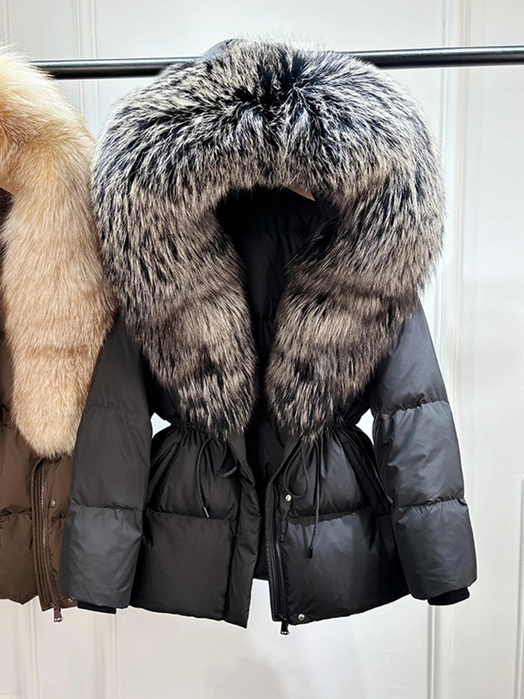 Janveny 2026 Winter Clothing Puffer Jacket Women Large Natural Fox Fur Hooded Thick Warm 90% White Duck Down Coat Female Parkas