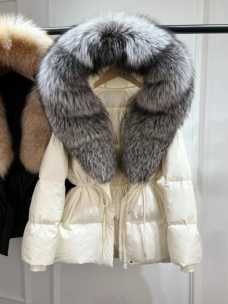 Janveny 2026 Winter Clothing Puffer Jacket Women Large Natural Fox Fur Hooded Thick Warm 90% White Duck Down Coat Female Parkas