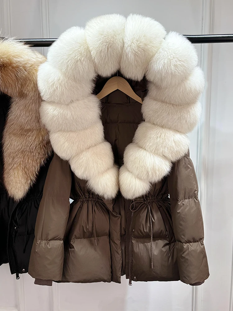 Janveny 2026 Winter Clothing Puffer Jacket Women Large Natural Fox Fur Hooded Thick Warm 90% White Duck Down Coat Female Parkas