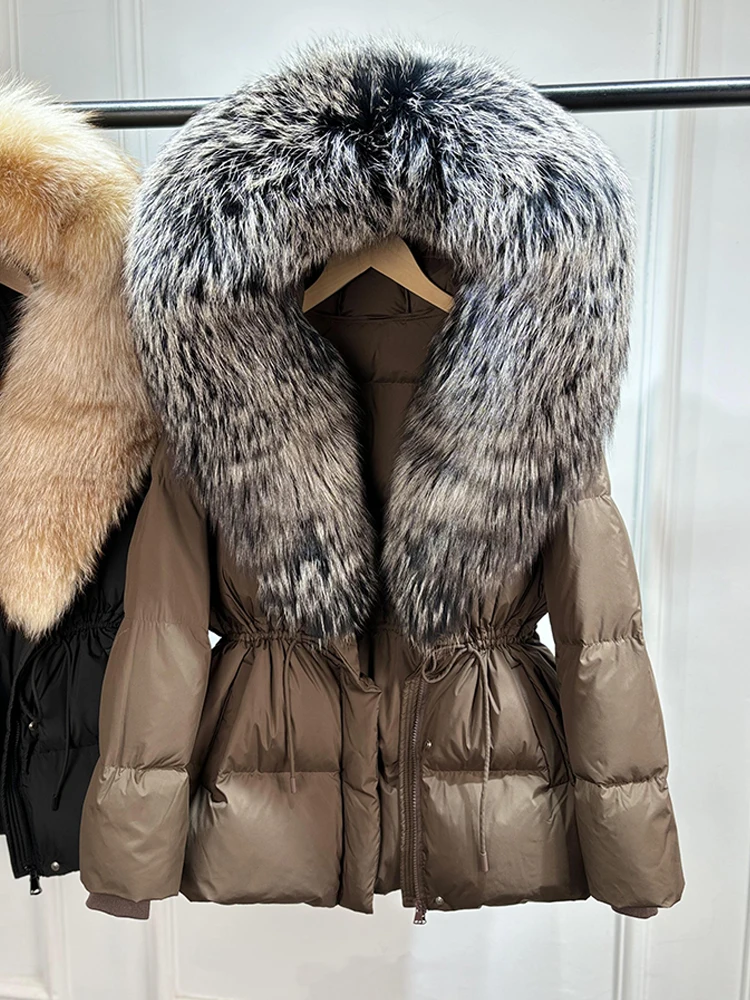 Janveny 2026 Winter Clothing Puffer Jacket Women Large Natural Fox Fur Hooded Thick Warm 90% White Duck Down Coat Female Parkas
