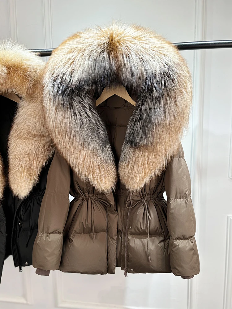 Janveny 2026 Winter Clothing Puffer Jacket Women Large Natural Fox Fur Hooded Thick Warm 90% White Duck Down Coat Female Parkas