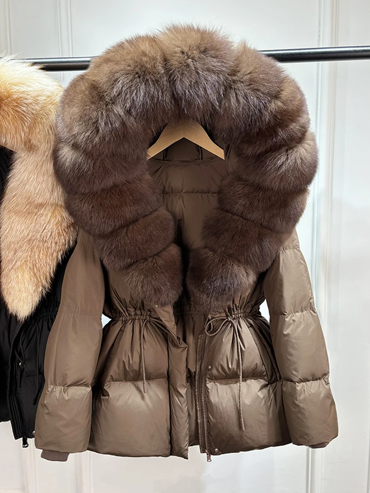 Janveny 2026 Winter Clothing Puffer Jacket Women Large Natural Fox Fur Hooded Thick Warm 90% White Duck Down Coat Female Parkas