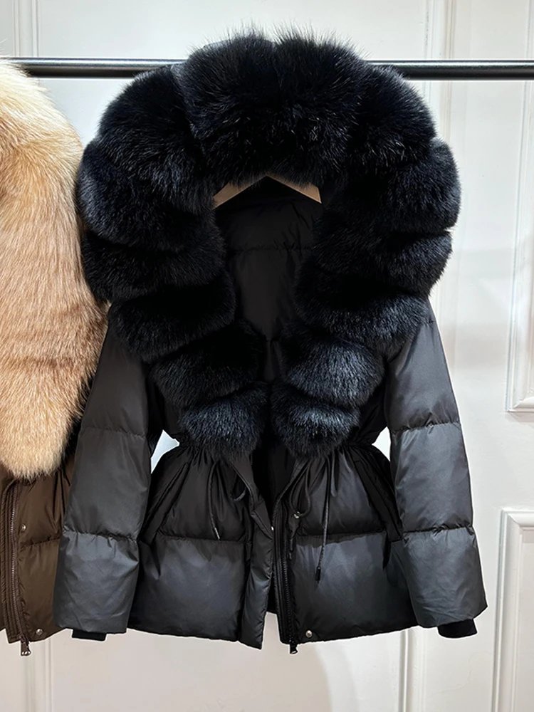 Janveny 2026 Winter Clothing Puffer Jacket Women Large Natural Fox Fur Hooded Thick Warm 90% White Duck Down Coat Female Parkas