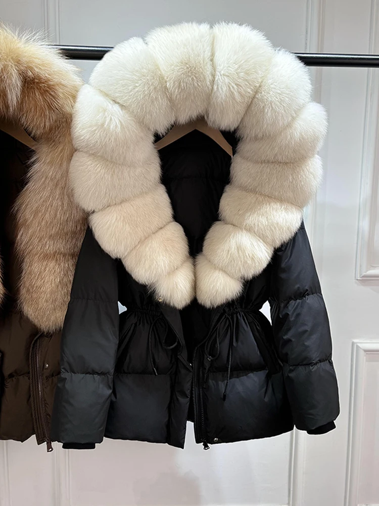 Janveny 2026 Winter Clothing Puffer Jacket Women Large Natural Fox Fur Hooded Thick Warm 90% White Duck Down Coat Female Parkas
