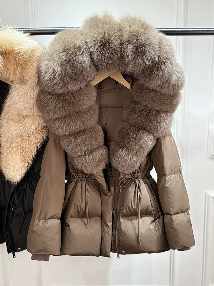 Janveny 2026 Winter Clothing Puffer Jacket Women Large Natural Fox Fur Hooded Thick Warm 90% White Duck Down Coat Female Parkas