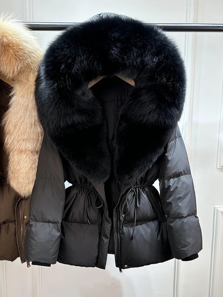 Janveny 2026 Winter Clothing Puffer Jacket Women Large Natural Fox Fur Hooded Thick Warm 90% White Duck Down Coat Female Parkas