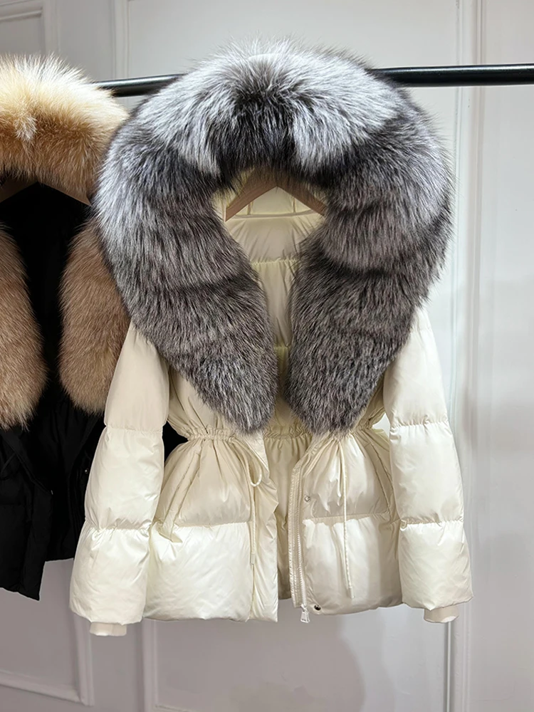 Janveny 2026 Winter Clothing Puffer Jacket Women Large Natural Fox Fur Hooded Thick Warm 90% White Duck Down Coat Female Parkas