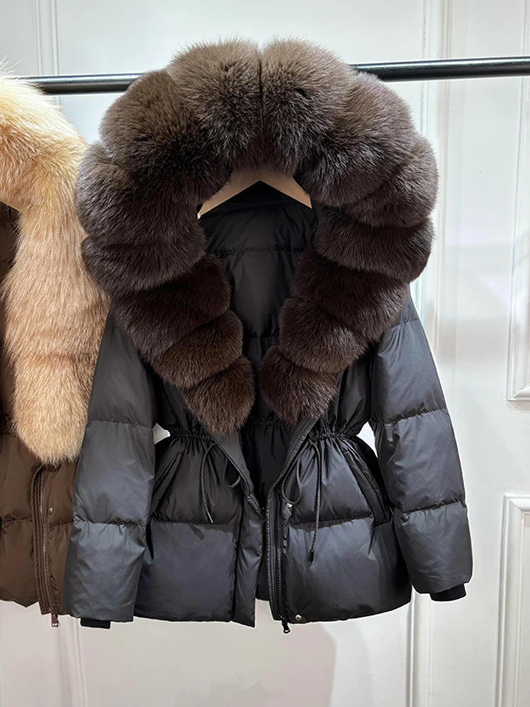 Janveny 2026 Winter Clothing Puffer Jacket Women Large Natural Fox Fur Hooded Thick Warm 90% White Duck Down Coat Female Parkas