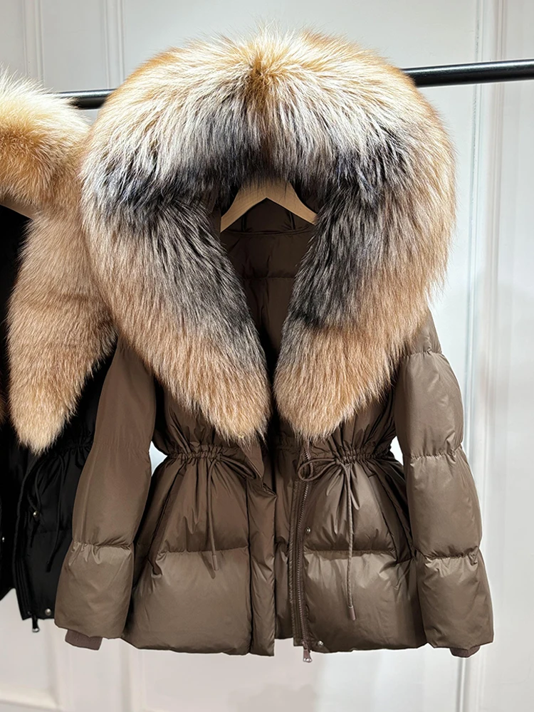 Janveny 2026 Winter Clothing Puffer Jacket Women Large Natural Fox Fur Hooded Thick Warm 90% White Duck Down Coat Female Parkas