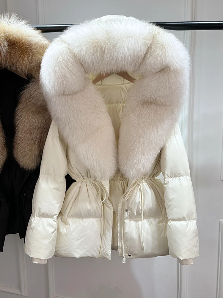 Janveny 2026 Winter Clothing Puffer Jacket Women Large Natural Fox Fur Hooded Thick Warm 90% White Duck Down Coat Female Parkas
