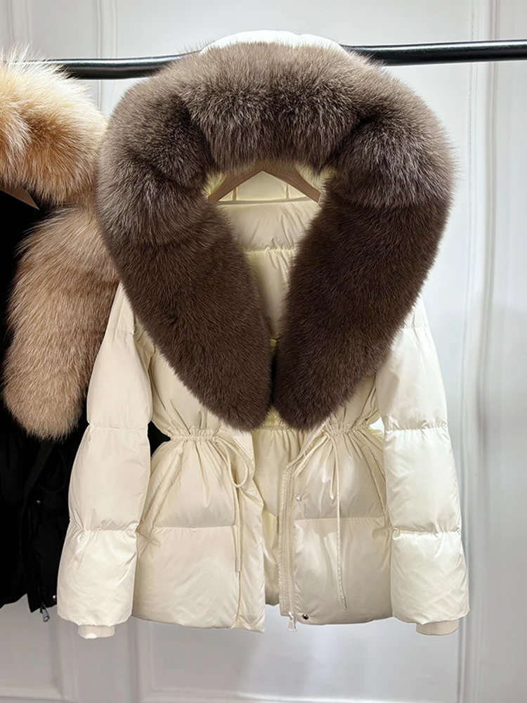Janveny 2026 Winter Clothing Puffer Jacket Women Large Natural Fox Fur Hooded Thick Warm 90% White Duck Down Coat Female Parkas