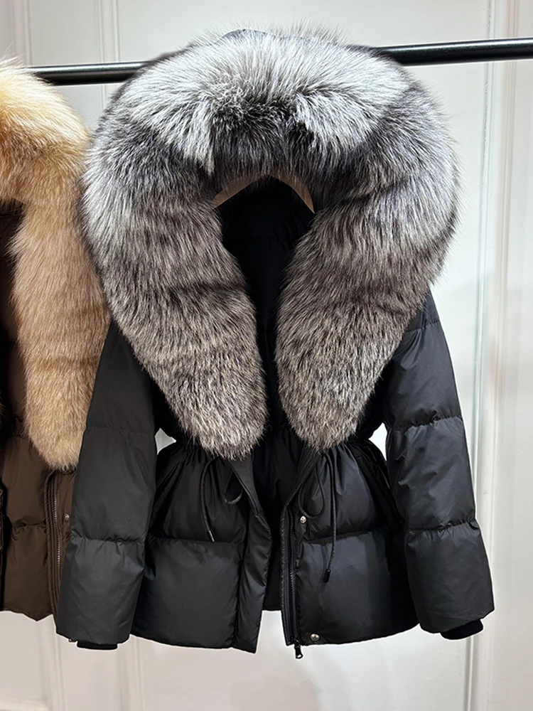 Janveny 2026 Winter Clothing Puffer Jacket Women Large Natural Fox Fur Hooded Thick Warm 90% White Duck Down Coat Female Parkas