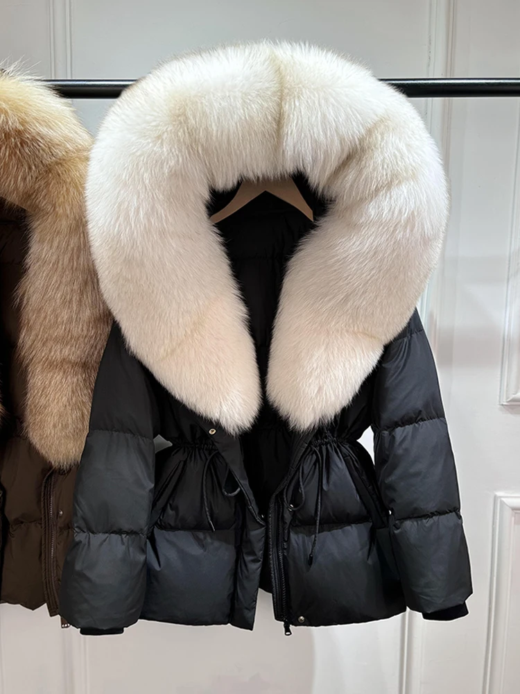 Janveny 2026 Winter Clothing Puffer Jacket Women Large Natural Fox Fur Hooded Thick Warm 90% White Duck Down Coat Female Parkas