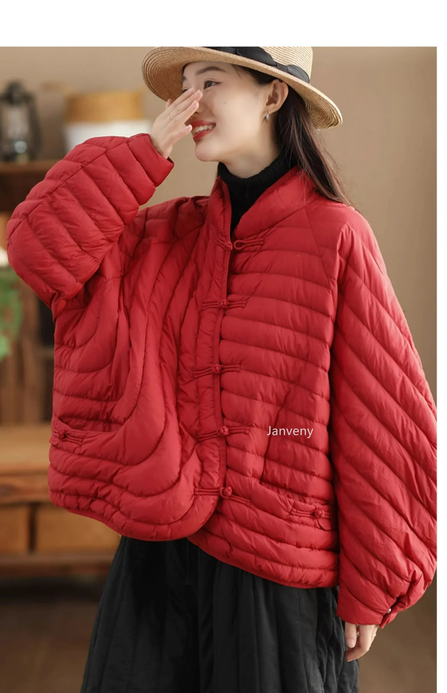 Janveny Women 90% Ultra Light White Duck Down Jacket Oversize Loose Causal Short Puffer Coat Autumn Winter Vintage Female Parkas