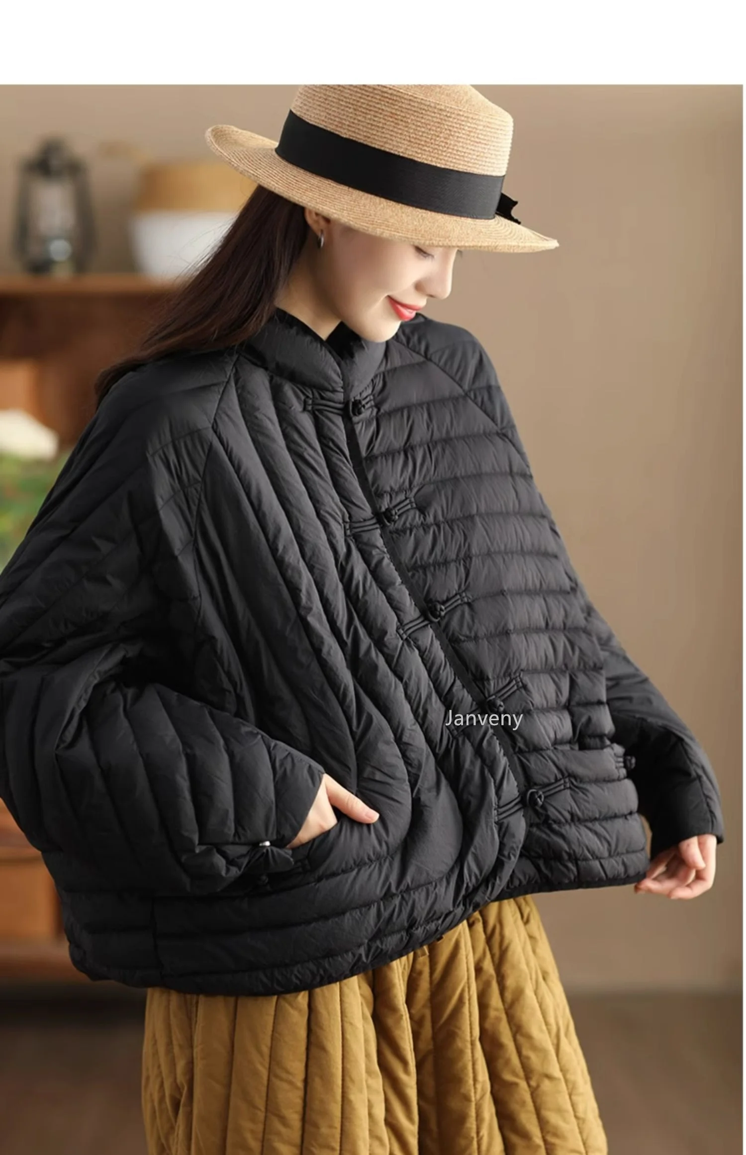 Janveny Women 90% Ultra Light White Duck Down Jacket Oversize Loose Causal Short Puffer Coat Autumn Winter Vintage Female Parkas