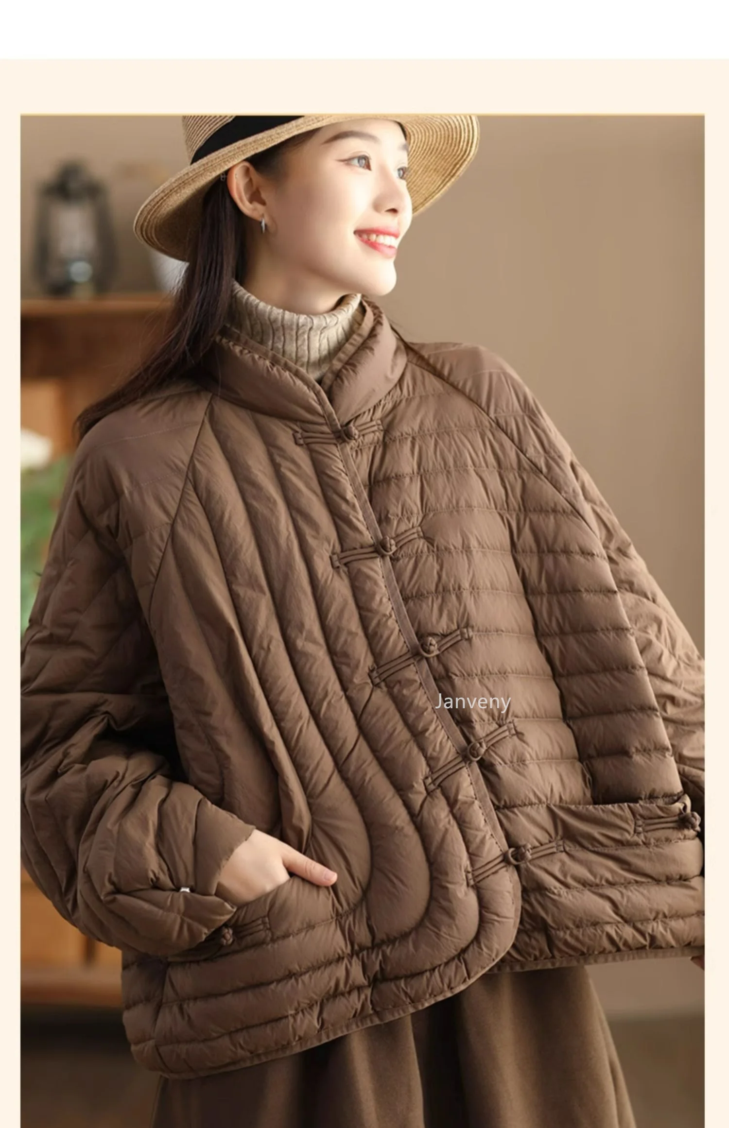 Janveny Women 90% Ultra Light White Duck Down Jacket Oversize Loose Causal Short Puffer Coat Autumn Winter Vintage Female Parkas