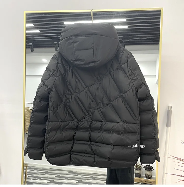 Lagabogy 2025 Winter Women 90% White Duck Down Coat Female Stand Collar Single-Breasted Puffer Jacket Casual Loose Hooded Parkas
