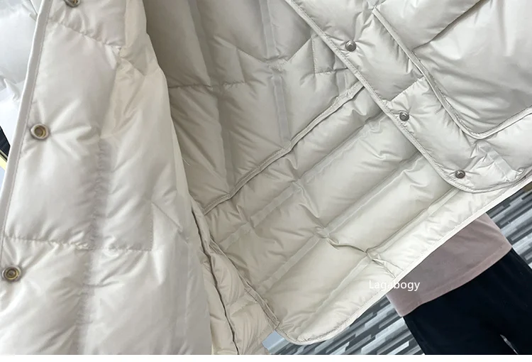 Lagabogy 2025 Winter Women 90% White Duck Down Coat Female Stand Collar Single-Breasted Puffer Jacket Casual Loose Hooded Parkas