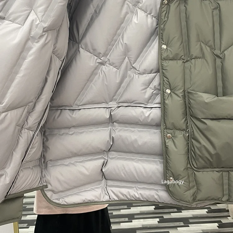 Lagabogy 2025 Winter Women 90% White Duck Down Coat Female Stand Collar Single-Breasted Puffer Jacket Casual Loose Hooded Parkas