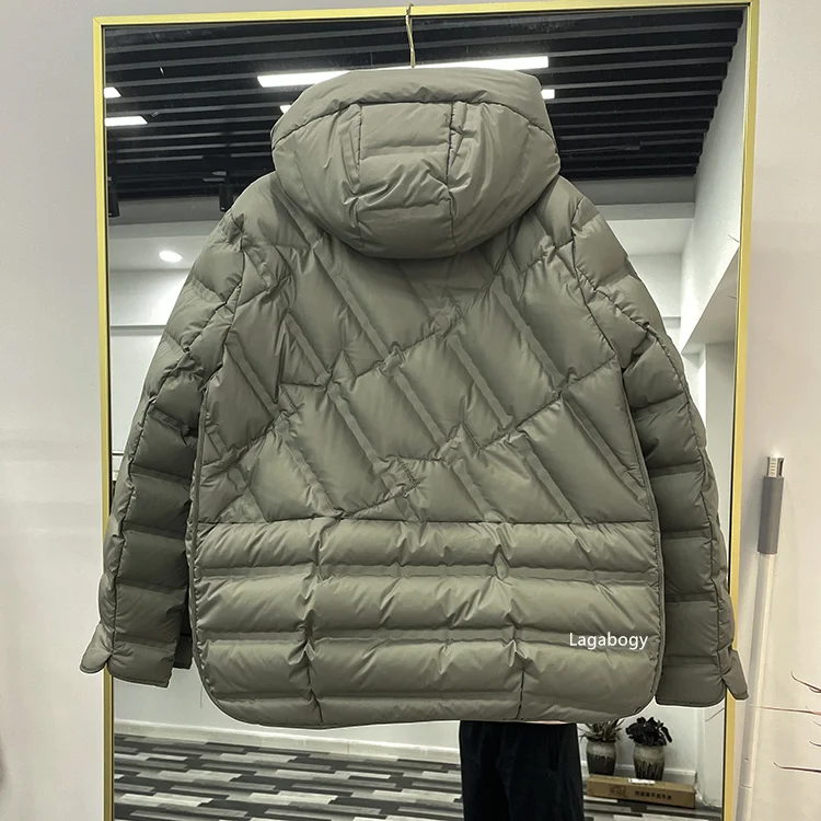 Lagabogy 2025 Winter Women 90% White Duck Down Coat Female Stand Collar Single-Breasted Puffer Jacket Casual Loose Hooded Parkas