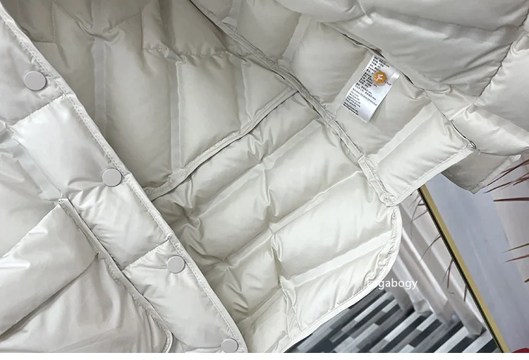 Lagabogy 2025 Winter Women 90% White Duck Down Coat Female Stand Collar Single-Breasted Puffer Jacket Casual Loose Hooded Parkas