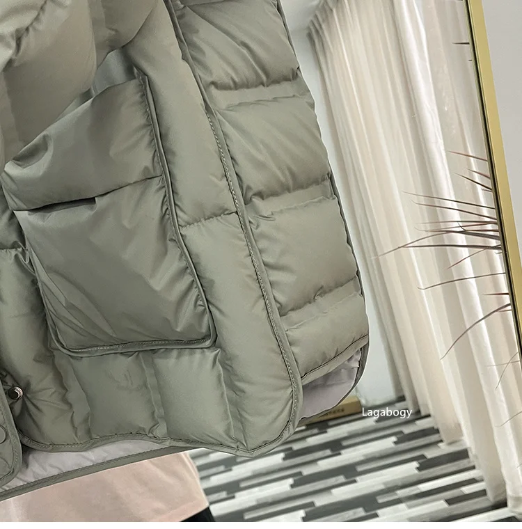 Lagabogy 2025 Winter Women 90% White Duck Down Coat Female Stand Collar Single-Breasted Puffer Jacket Casual Loose Hooded Parkas